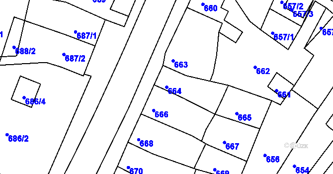 Parcela st. 664 v KÚ Brodek u Prostějova, Katastrální mapa