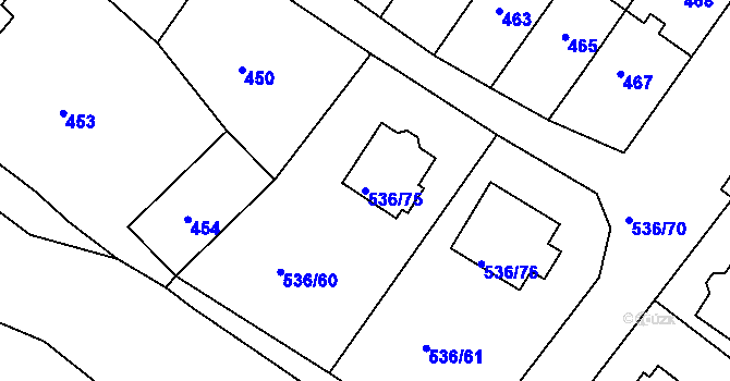 Parcela st. 536/75 v KÚ Brodek u Prostějova, Katastrální mapa