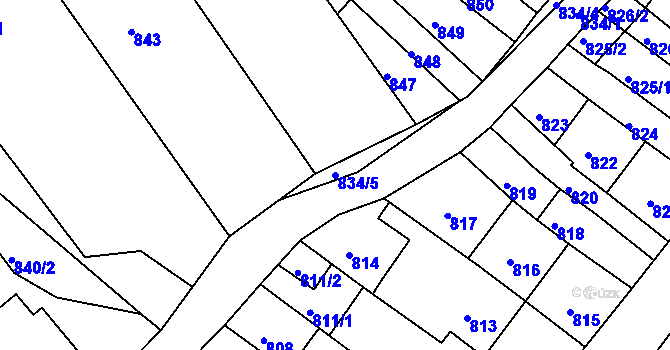 Parcela st. 834/5 v KÚ Brodek u Prostějova, Katastrální mapa