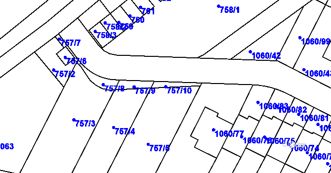 Parcela st. 757/10 v KÚ Brodek u Prostějova, Katastrální mapa
