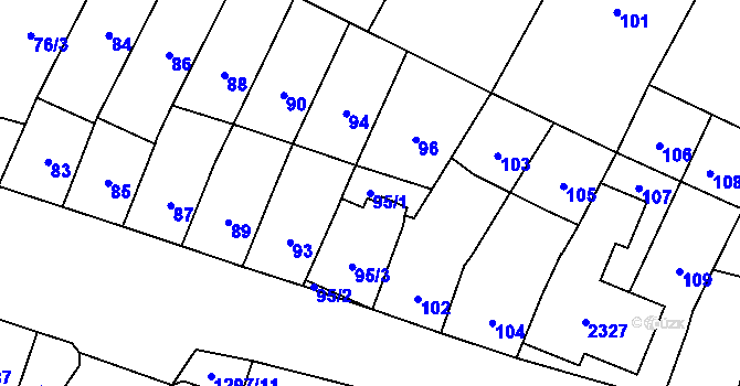 Parcela st. 95/1 v KÚ Brodek u Přerova, Katastrální mapa