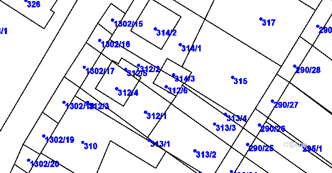 Parcela st. 312/6 v KÚ Brodek u Přerova, Katastrální mapa