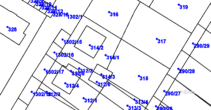 Parcela st. 314/1 v KÚ Brodek u Přerova, Katastrální mapa
