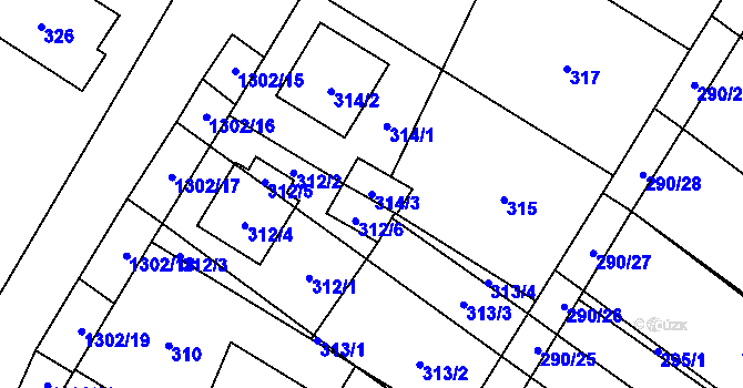Parcela st. 314/3 v KÚ Brodek u Přerova, Katastrální mapa