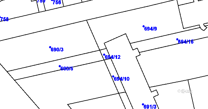 Parcela st. 694/12 v KÚ Brodek u Přerova, Katastrální mapa