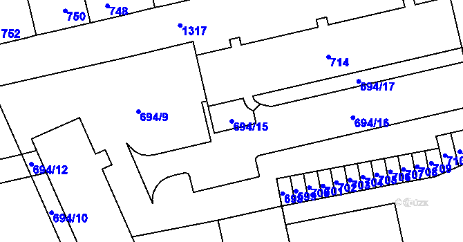 Parcela st. 694/15 v KÚ Brodek u Přerova, Katastrální mapa