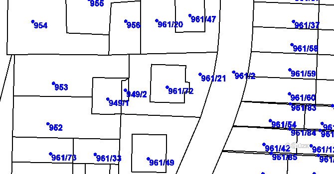 Parcela st. 961/72 v KÚ Brodek u Přerova, Katastrální mapa
