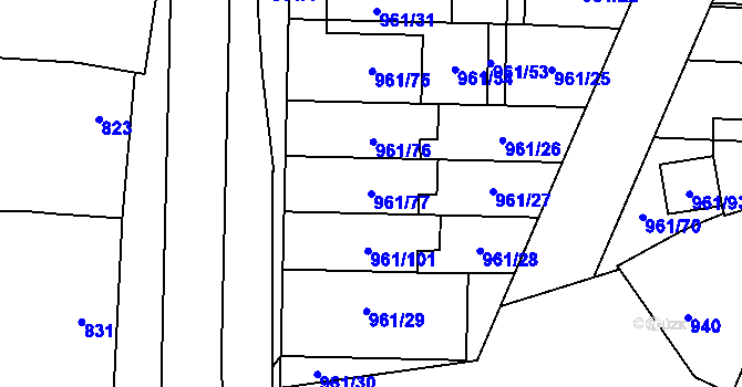 Parcela st. 961/77 v KÚ Brodek u Přerova, Katastrální mapa