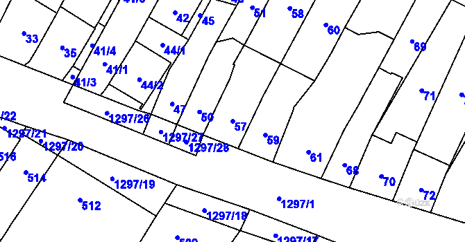 Parcela st. 57 v KÚ Brodek u Přerova, Katastrální mapa