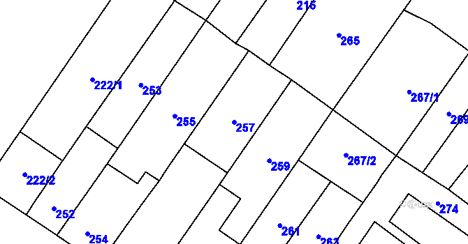 Parcela st. 257 v KÚ Brodek u Přerova, Katastrální mapa