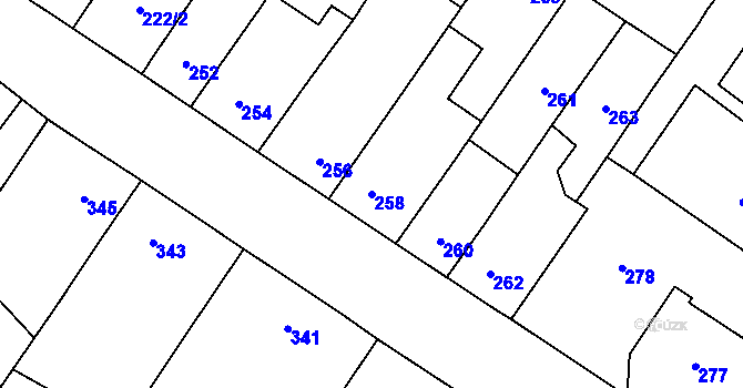 Parcela st. 258 v KÚ Brodek u Přerova, Katastrální mapa
