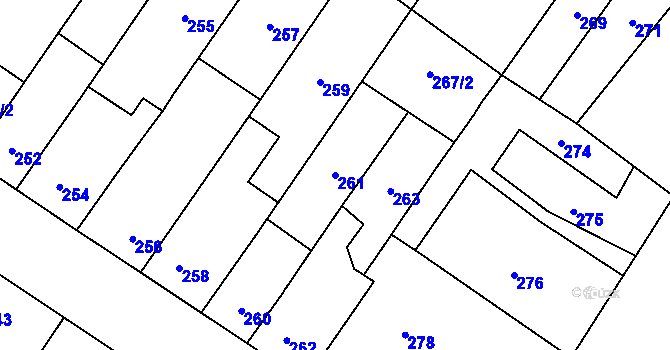 Parcela st. 261 v KÚ Brodek u Přerova, Katastrální mapa