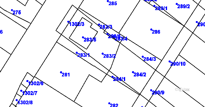 Parcela st. 283/2 v KÚ Brodek u Přerova, Katastrální mapa