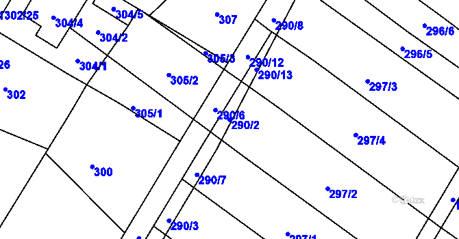 Parcela st. 290/2 v KÚ Brodek u Přerova, Katastrální mapa