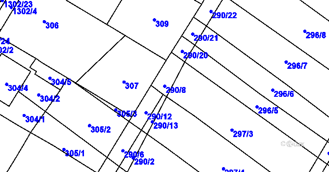 Parcela st. 290/8 v KÚ Brodek u Přerova, Katastrální mapa