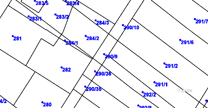 Parcela st. 290/9 v KÚ Brodek u Přerova, Katastrální mapa