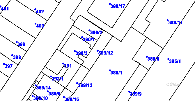 Parcela st. 389/12 v KÚ Brodek u Přerova, Katastrální mapa