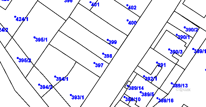 Parcela st. 398 v KÚ Brodek u Přerova, Katastrální mapa