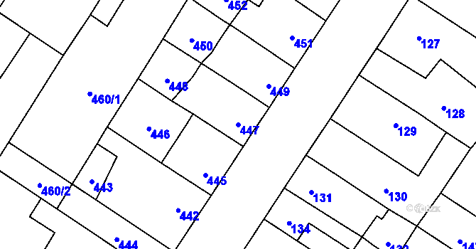 Parcela st. 447 v KÚ Brodek u Přerova, Katastrální mapa