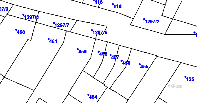 Parcela st. 458 v KÚ Brodek u Přerova, Katastrální mapa