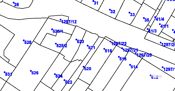 Parcela st. 521 v KÚ Brodek u Přerova, Katastrální mapa
