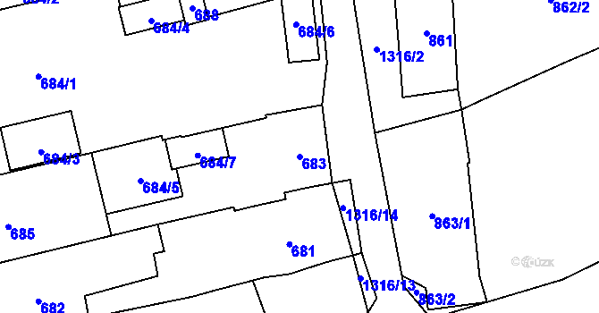 Parcela st. 683 v KÚ Brodek u Přerova, Katastrální mapa