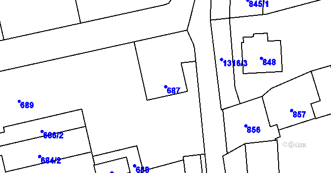 Parcela st. 687 v KÚ Brodek u Přerova, Katastrální mapa