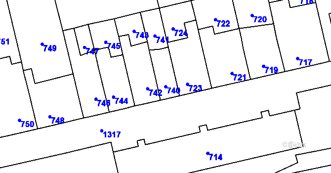 Parcela st. 740 v KÚ Brodek u Přerova, Katastrální mapa