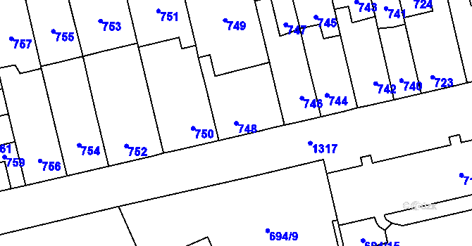 Parcela st. 748 v KÚ Brodek u Přerova, Katastrální mapa