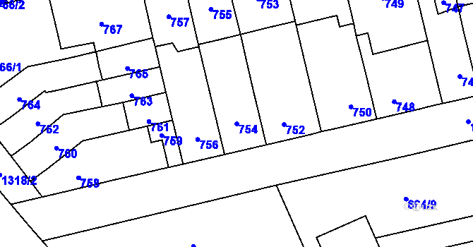 Parcela st. 754 v KÚ Brodek u Přerova, Katastrální mapa