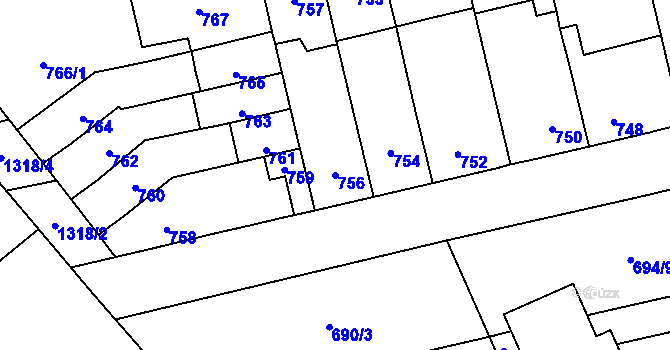 Parcela st. 756 v KÚ Brodek u Přerova, Katastrální mapa