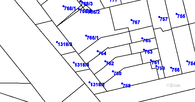 Parcela st. 764 v KÚ Brodek u Přerova, Katastrální mapa