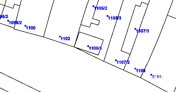 Parcela st. 1105/1 v KÚ Brodek u Přerova, Katastrální mapa