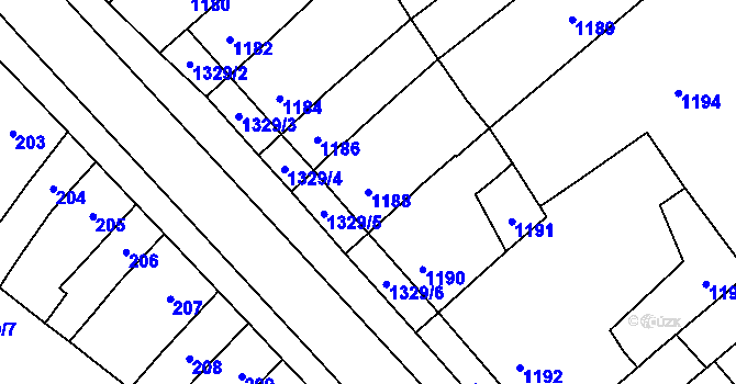 Parcela st. 1188 v KÚ Brodek u Přerova, Katastrální mapa