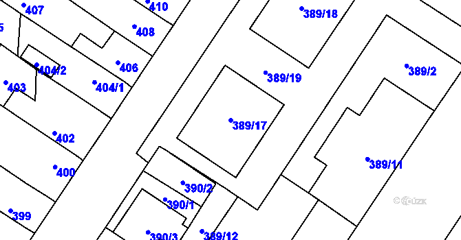 Parcela st. 389/17 v KÚ Brodek u Přerova, Katastrální mapa