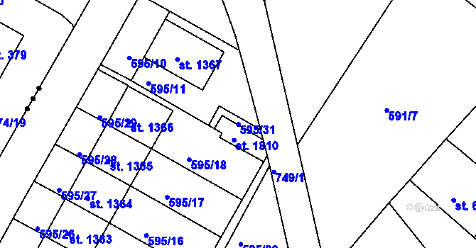 Parcela st. 595/31 v KÚ Broumov, Katastrální mapa
