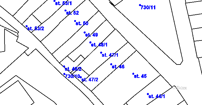 Parcela st. 47/1 v KÚ Broumov, Katastrální mapa