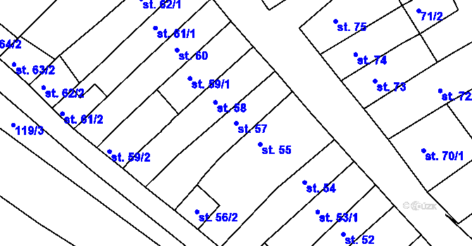 Parcela st. 57 v KÚ Broumov, Katastrální mapa