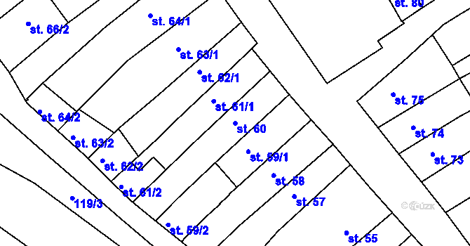 Parcela st. 60 v KÚ Broumov, Katastrální mapa