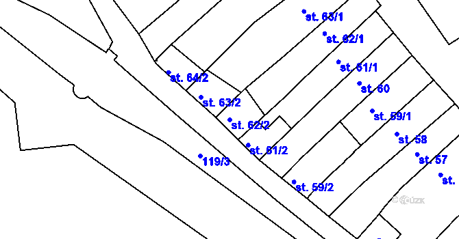 Parcela st. 62/2 v KÚ Broumov, Katastrální mapa