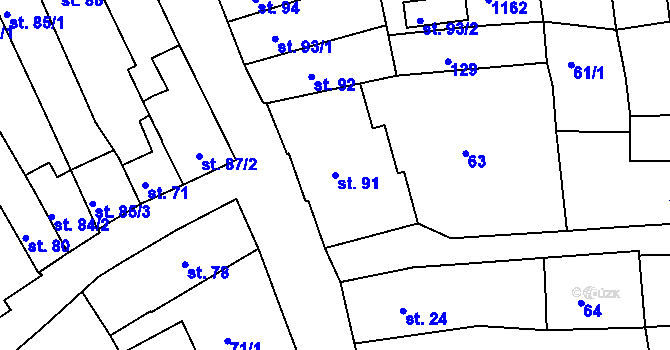 Parcela st. 91 v KÚ Broumov, Katastrální mapa
