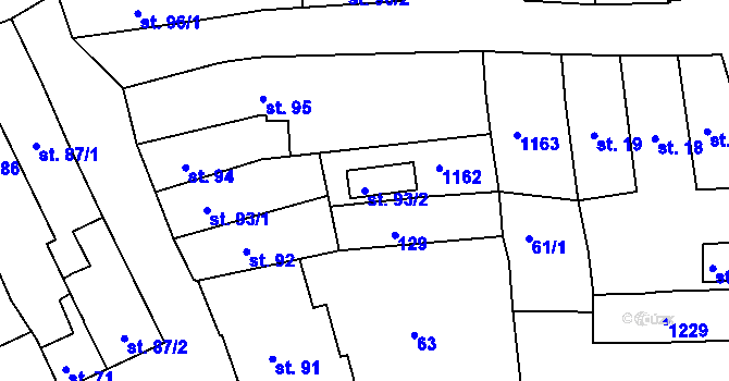 Parcela st. 93/2 v KÚ Broumov, Katastrální mapa