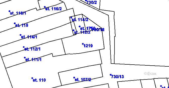 Parcela st. 111/2 v KÚ Broumov, Katastrální mapa