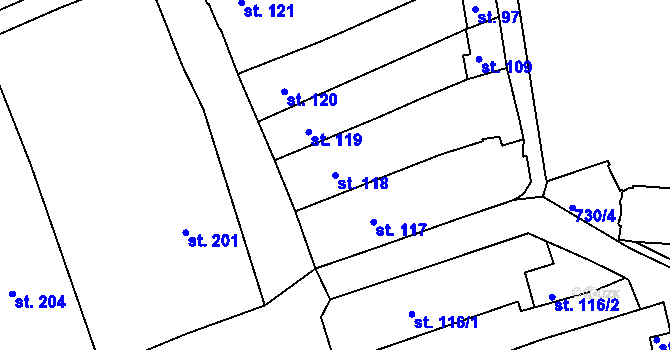 Parcela st. 118 v KÚ Broumov, Katastrální mapa