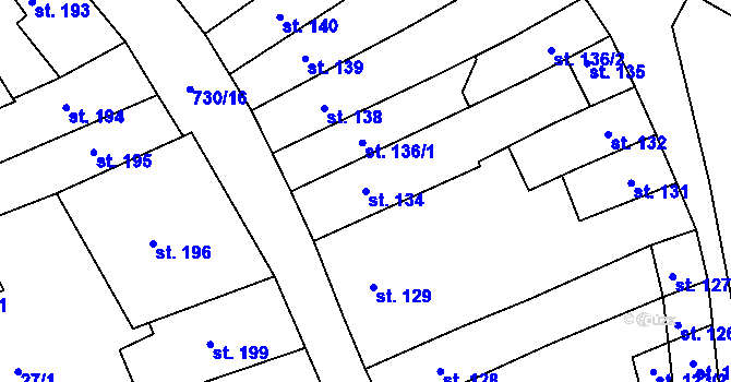 Parcela st. 134 v KÚ Broumov, Katastrální mapa