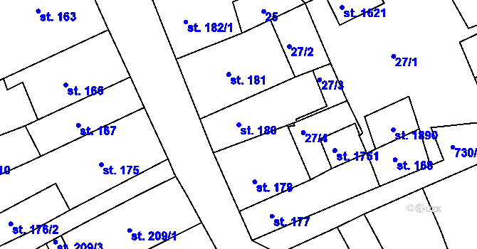 Parcela st. 180 v KÚ Broumov, Katastrální mapa