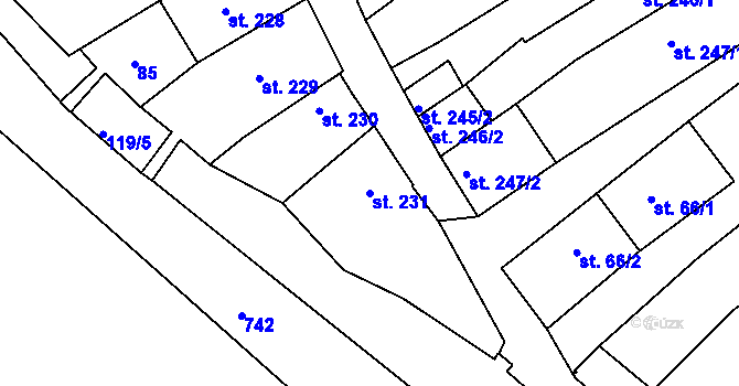 Parcela st. 231 v KÚ Broumov, Katastrální mapa
