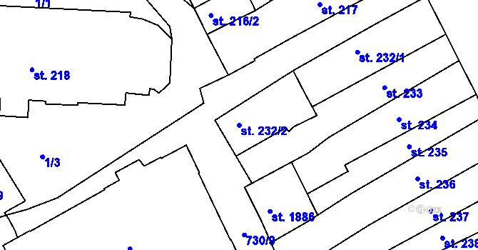 Parcela st. 232/2 v KÚ Broumov, Katastrální mapa