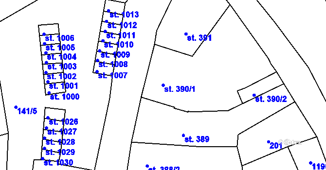Parcela st. 390/1 v KÚ Broumov, Katastrální mapa