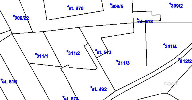 Parcela st. 513 v KÚ Broumov, Katastrální mapa